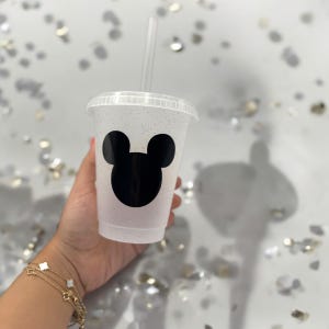 Minnie or Mickey Inspired Plastic Cups – Custom Glitter Party Cups with Lid & Straw | Reusable Disney-Themed Cups for Kids - party favors