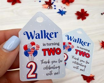 Personalized Patriotic 2nd Birthday Favor Tags: Red White & Two, Set of 16