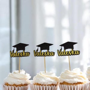 Personalized Graduation Cupcake Toppers: Glitter Grad Cap Cake Decoration