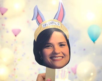 Custom Bad Bunny Face Prop: gepersonaliseerde uitsnede voor feestfotohokje