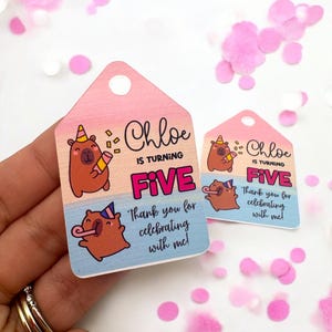 Capybara Birthday Favor Tags: Personalized Party Thank You