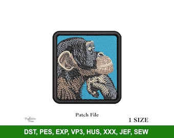 Ape Chimpanzee Patch Embroidery Machine Design File for Hats, Trendy Embroidery Design, Embroidered Patch PES Files, Custom Dad Hat PES File