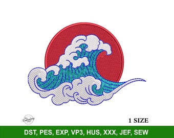 Archivo de diseño de bordado de máquina de onda japonesa para sombrero, diseño de bordado de moda, gorra bordados, sombrero de béisbol personalizado, sombrero de papá personalizado PES