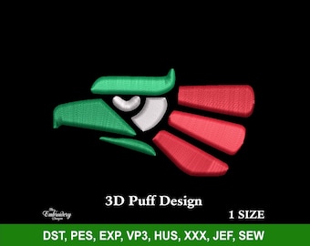 Mexican Aguila Eagle 3D Puff Embroidery Design for Hats, Trendy Embroidery Design, Custom Hat Embroidery, Eagle Emblem of Mexico DST & PES