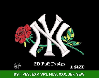 New York Rose 3D Puff Raised Embroidery Machine Design File for Custom Baseball Hat, Embroidery Designs Trendy, Custom Snapback Embroidery