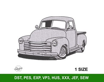 Classic Vintage Pickup Truck Machine Embroidery Design File for Hats, Vehicle Embroidered Design, Trendy Embroidery, Auto Stickdateien PES