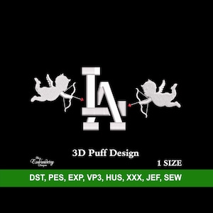 LA con Baby Angels 3D Puff Raised Embroidery Machine Design File para gorra de béisbol personalizada, diseños de bordado de moda, bordado mexicano PES