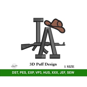 LA 47 3D Puff Sombrero mexicano bordado máquina archivo de diseño para sombreros y gorros, diseño de bordado de moda, béisbol personalizado y sombrero de papá PES