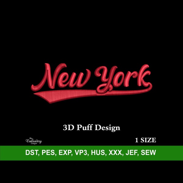 New York 3D Puff Embroidery Machine Design File for Hats, Embroidery Designs Trendy, Embroidery Font, Custom Snapback and Dad Hat Pes Files