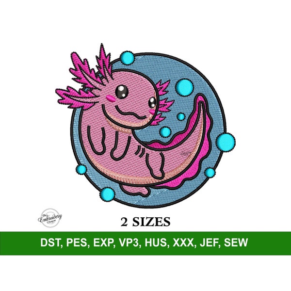Cute Axolotl Embroidery Machine Files 2 Sizes for Hats, Trendy Embroidery, Mexican Embroidery, Kids Embroidery Designs, Anime Embroidery PES