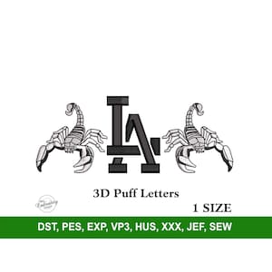 LA Scorpions 3D Puff Raised Foam Embroidery Machine Archivo de diseño para gorra de béisbol personalizada, diseños de bordado de moda, bordado mexicano PES