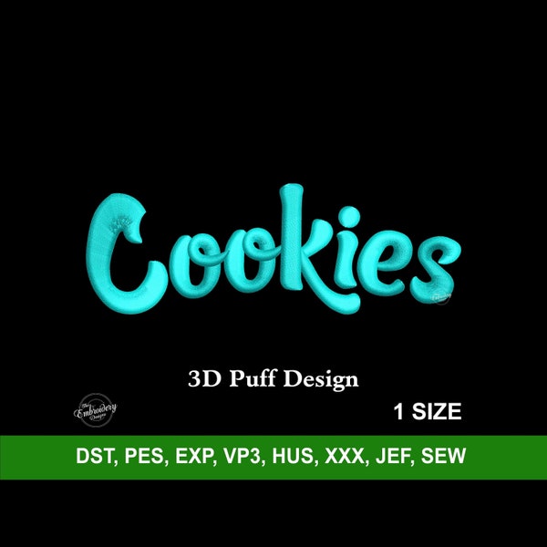 Cookies 3D Puff Embroidery Design for Hats, Embroidered Pattern, Embroidery Files PES and Trendy, Custom Hat Embroidery, Gorra Bordados