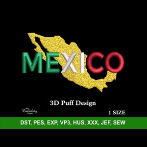 Mexico 3d Puff Raised Machine Embroidery Design File for Hats, Trendy Embroidery Design, Custom Baseball Snapback and Dad Hat, Gorra Bordado