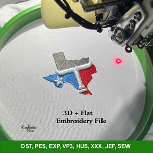 Archivo de diseño de máquina de bordado 3D y plano de Texas State para gorras, bordado de moda, servicios de digitalización de bordados personalizados, gorra de papá PES
