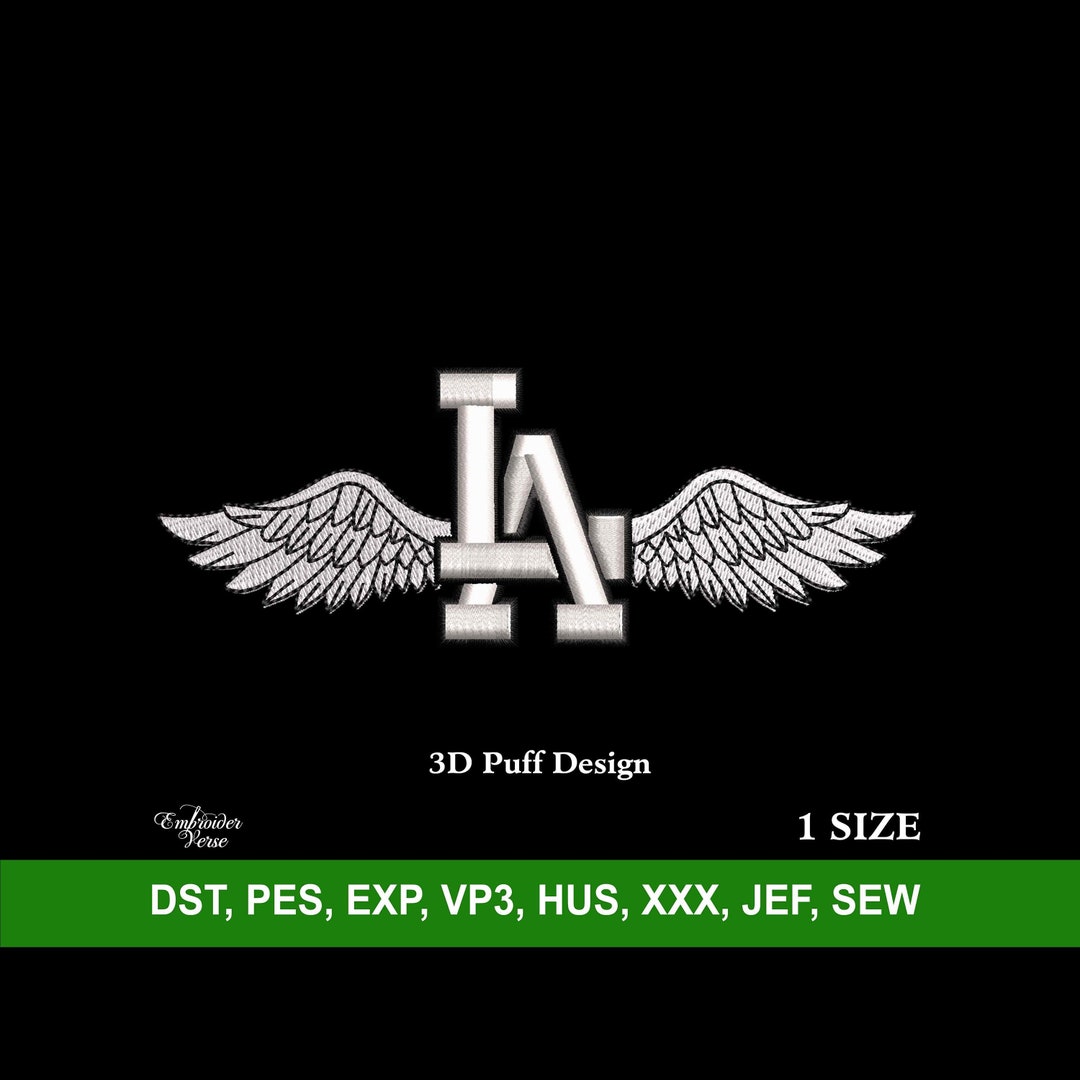 Los Angeles Wings Raised 3D Puff Embroidery Machine Design File for ...