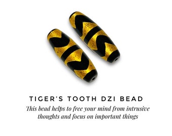 Tiger Tooth Dzi Bead de Nepal, hecho de ágata negra de calidad extra, amuleto, amuleto de la suerte, talismán protector contra pensamientos intrusivos