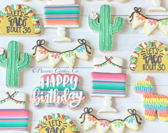 Taco Fiesta Birthday Decorated Cookies | Sugar Cookies | Royal Icing | cactus | piñata | Kids | siesta