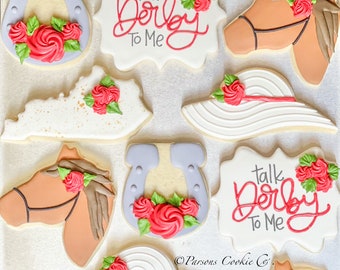 Talk Derby to Me Decorated Cookies | Sugar Cookies | Royal Icing Roses | horse | Kentucky Derby | Horseshoe | Big Hat