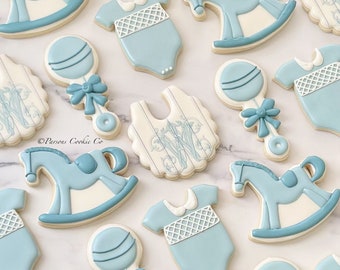 Traditional Baby Shower Boy or Girl  | Sugar Cookies | Royal Icing | Monogram | Gift Basket | TBBC