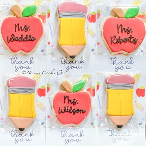 Teacher Appreciation Decorated Sugar Cookie Card | Apple | Royal Icing | Pencil | Thank You Gift