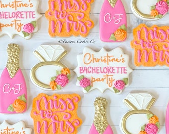 Bachelorette Decorated Sugar Cookies | Wedding | Royal Icing | Ring | Shower | Bride Groom | Engagement