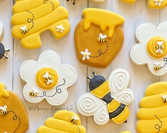 Bumble Bee Honey Beehive Honeycomb | Sugar Cookies | Royal Icing | Basket | Gift