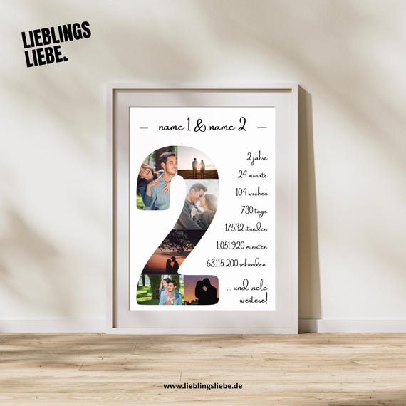 Jahrestag Geschenk für Sie, Zweiter Jahrestag, Poster für Pärchen, Valentinstag, Geschenk für Ihn, Hochzeitstag, Verlobung