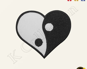 YIN YANG Heart Embroidered Iron on Sew On Patch Badge