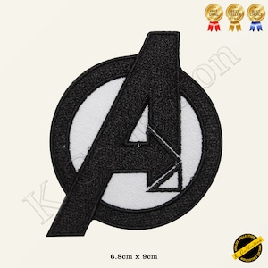 May include: Embroidered patch in black and white, featuring the letter "A" within a circle, with the text "Avengers". The patch measures approximately 6.8cm by 9cm. Includes "Best Deal", "Best Seller", and "Best Choice" ribbons.