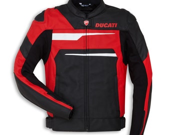 Ducati Motorbike/Motorcycle Cowhide Leather Jacket with CE Approved Protections Inside