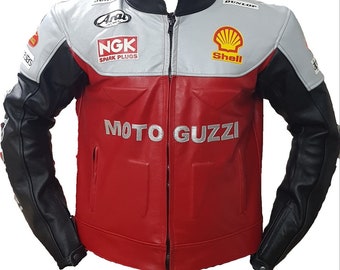 Moto Guzzi Motorbike/Motorcycle Cowhide Leather Jacket with CE Approved Protections Inside