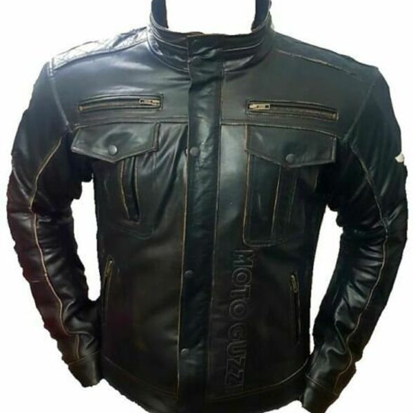 Moto Guzzi Motorbike/Motorcycle Cowhide Leather Jacket with CE Approved Protections Inside