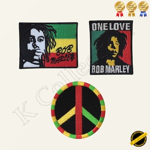 BOB Marley Rasta Flag Peace Music Band Embroidered Iron on Sew On Patch Badge