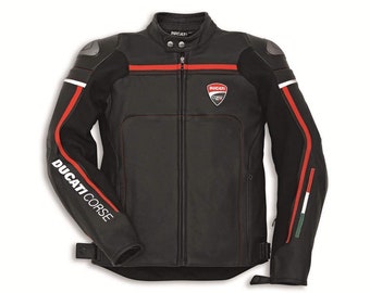 Ducati motor/motorfiets lederen jas met CE-goedgekeurde bescherming aan de binnenkant