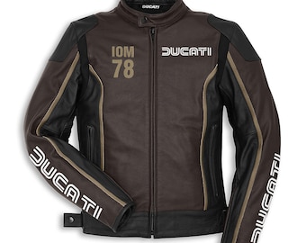Ducati Motorbike/Motorcycle Cowhide Leather Jacket with CE Approved Protections Inside