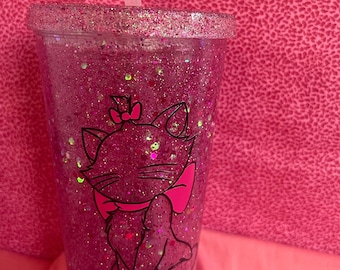 Marie Snow Globe Glitter Tumbler Disney Aristocats Chat 16oz