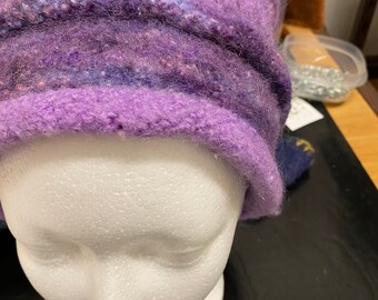 Purple felted hat with buttons