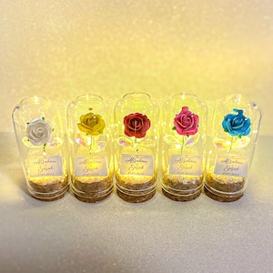 10 pcs Beauty and The Beast with Crystal Petals and LIGHT, Weeding Favors, Sweet 16 Favors, Quinceañera Favors, Party Favors, Rose Favors.