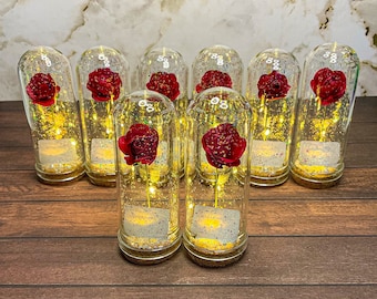 10 pcs Beauty and the Beast with LIGHT, Wedding Favors for guest, Sweet 16 Favors, Quinceañera Favors, Party Favors, Rose Favors.
