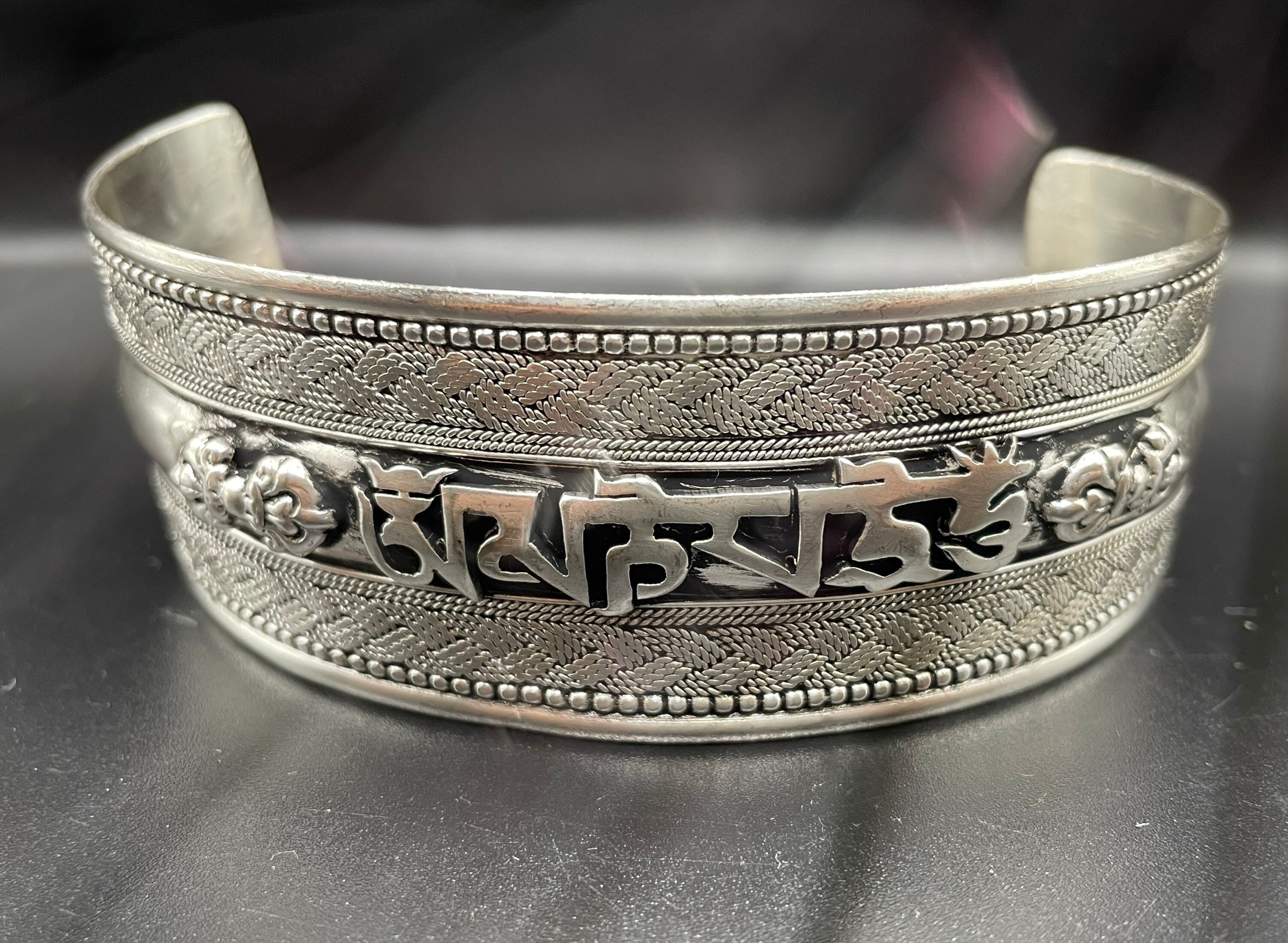 Handmade Unisex Silver Bracelet, Handcarved With om Mani Padme Hum Tibetan  Mantra, Adjustable Size, Handmade in Nepal - Etsy