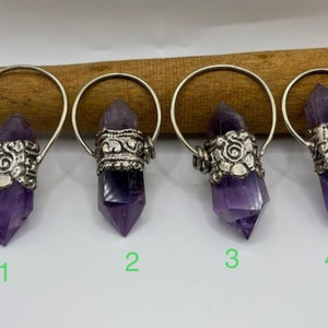Double Point Amethyst Pendant In Tibetan Silver, Double Terminated Amethyst Pendant, Himalayan Jewelry, Healing Gemstone, Nepal0047 image 6
