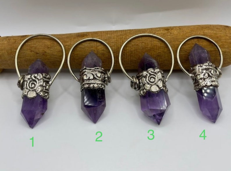 Double Point Amethyst Pendant In Tibetan Silver, Double Terminated Amethyst Pendant, Himalayan Jewelry, Healing Gemstone, Nepal0047 image 6