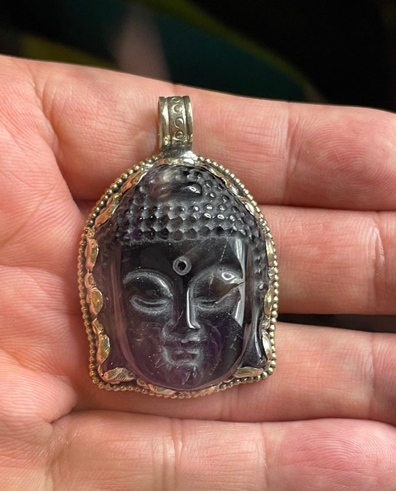 Amethyst Buddha Pendant in Tibetan Silver Buddha Head Pendant0155