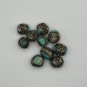 NaturalTurquoise Tibetan Silver Beads|  Nuggets Beads For Necklace , Bracelet , Mala | Gemstone| Ethnic | Tribal|0122) price for 1pc beads o