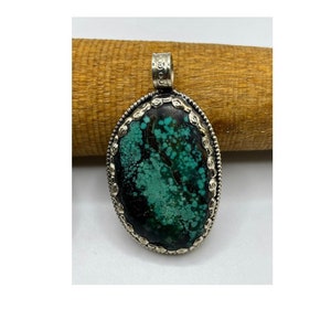 Natural Turquoise Tibetan Silver Pendant, Himalayan Jewelry, Ethnic Jewelry, Tribal, Healing Stone, Nepal (0024) pendant only