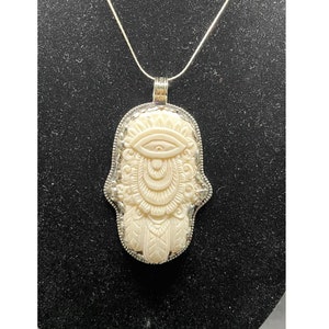 Bone Hamsa pendant with tibetan silver (0114) pendant only