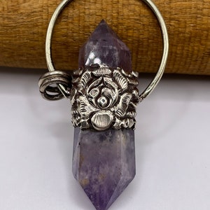 Double Point Amethyst Pendant In Tibetan Silver, Double Terminated Amethyst Pendant, Himalayan Jewelry, Healing Gemstone, Nepal0047 2