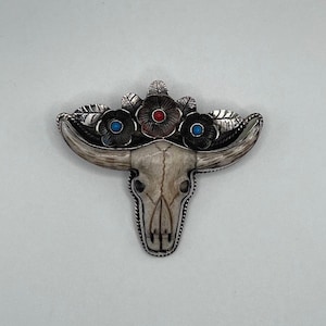 Bull Head  Pendant In Tibetan Silver, Handcrafted Bone Pendant, (0219) pendant only