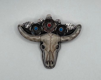 Bull Head  Pendant In Tibetan Silver, Handcrafted Bone Pendant, (0219) pendant only