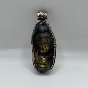Labradorite Quan Yin pendant ( 0235) , Handcrafted Kwan Yin In Tibetan Silver, Guan Yin pendant only 0045